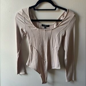 Lulus beige/cream long sleeve scoop neck bodysuit
